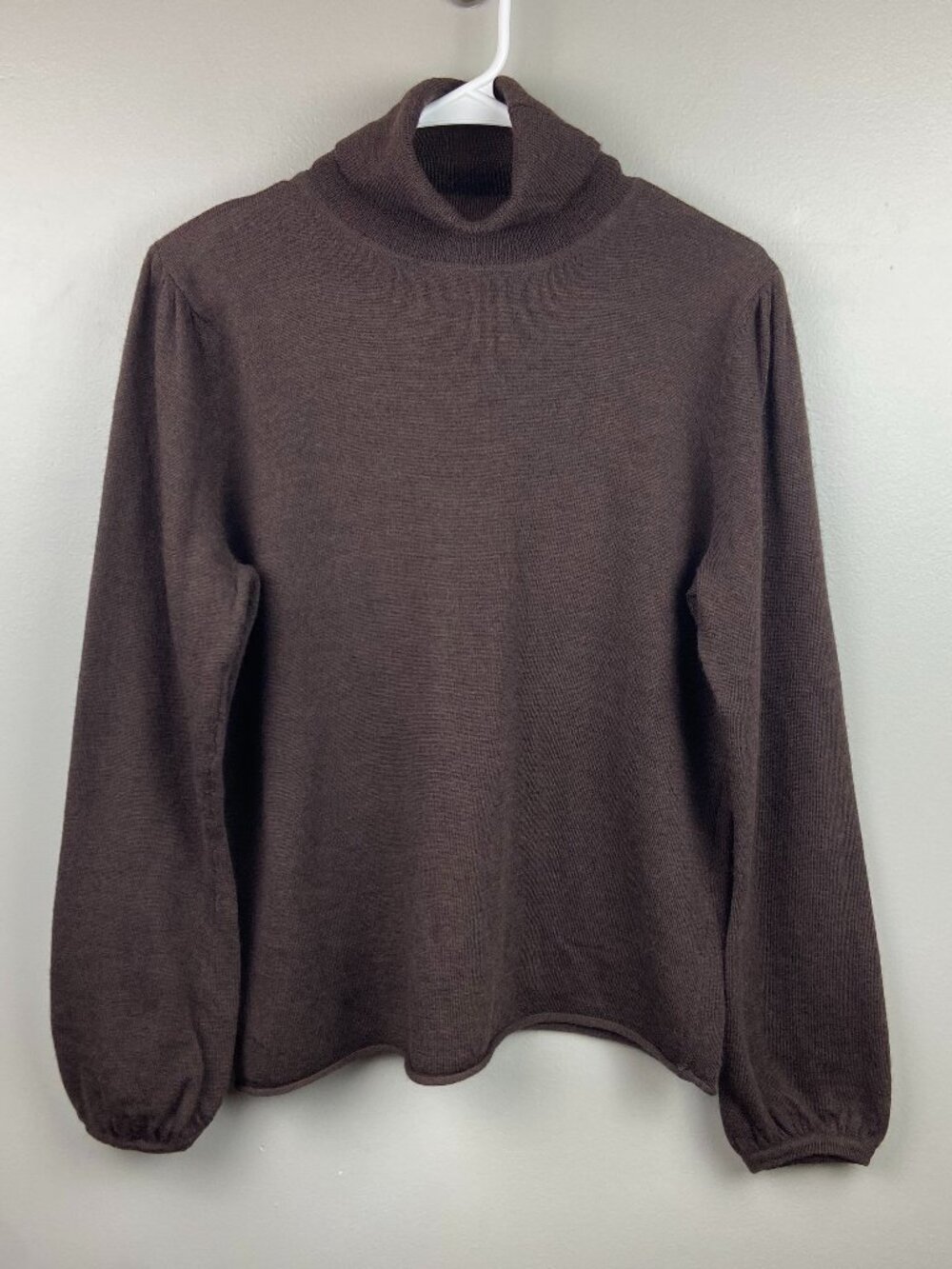 Marina Luna 100% Merino Wool Brown Turtleneck Sweater With Rolled Hem Size XL
